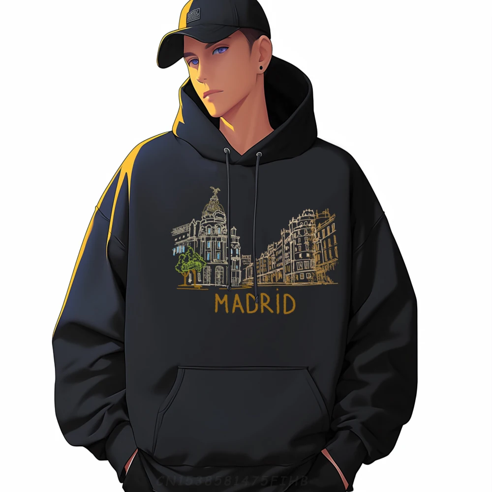 Madrid Spain Graphic Sweatshirts Men Men Men Long Sleeve Tee Long Sleeve Pullover Hoodie Man Sweatshirts