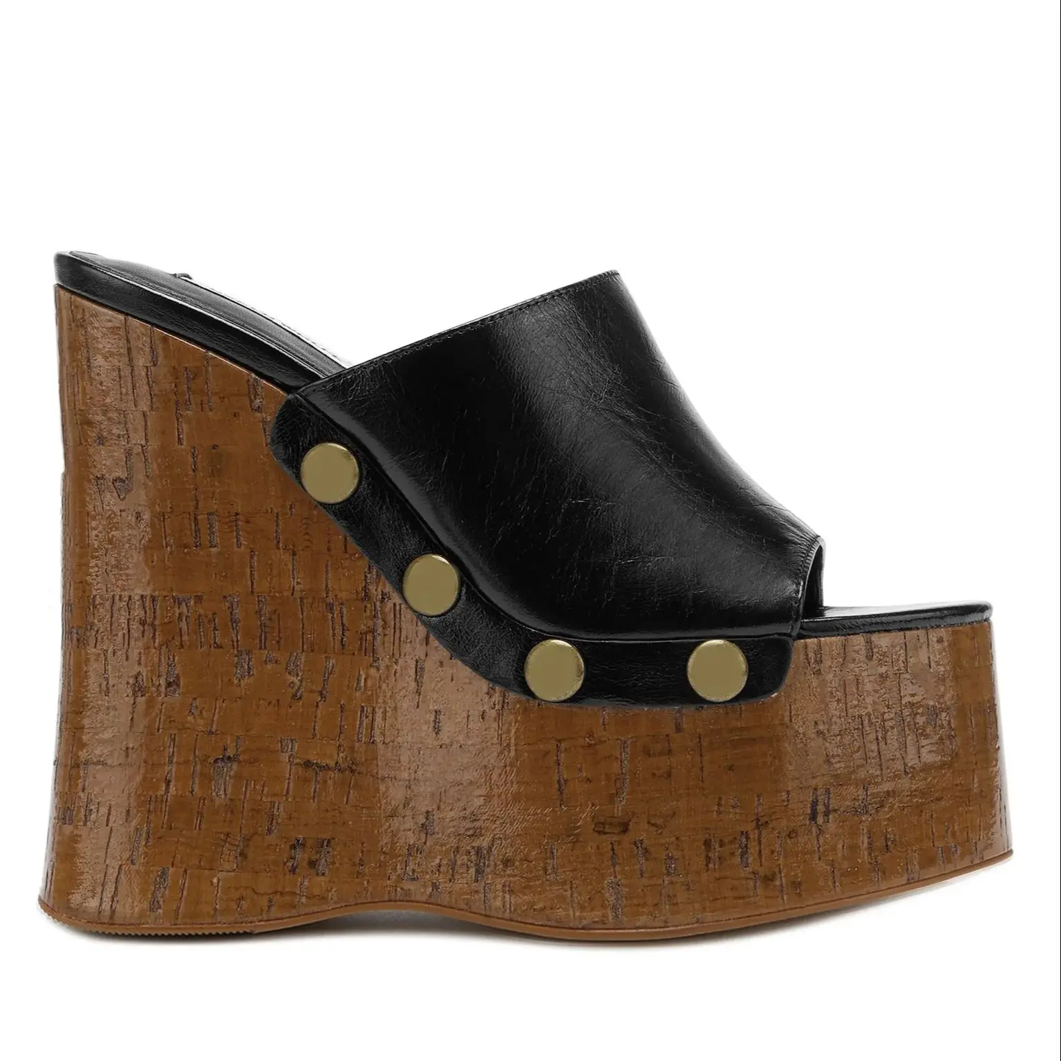 صنادل نسائية بمسامير كبيرة مدمجة بحزام PVC بمقدمة مفتوحة وكعب عالي للغاية ومنصة طويلة Sandales à Talons أحذية مرتفعة #1