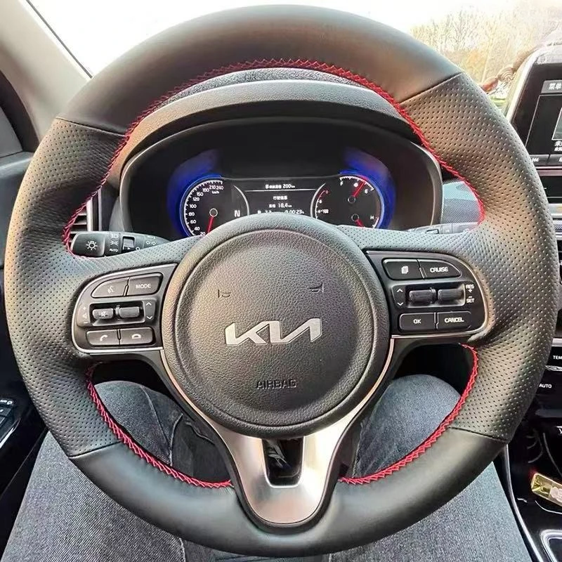 For Kia K5 Sportage 4 KX5 2016 2017 DIY Hand-stitched non-slip black genuine Leather car Steering Wheel Cover Auto parts