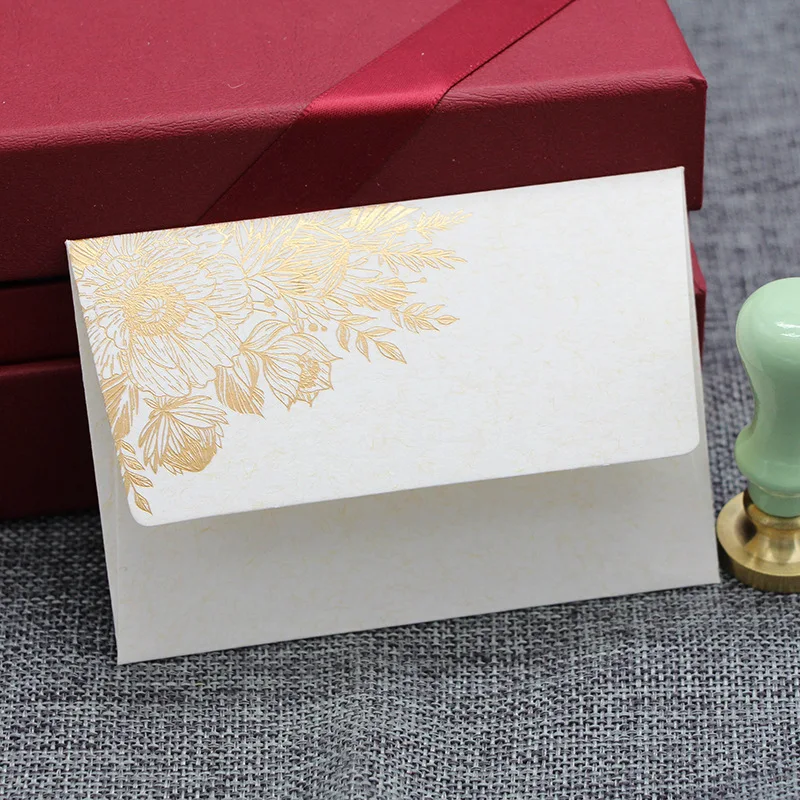 10pcs/special Paper Card Hot Stamping Invitation Letter Envelope, Pearl Paper Packaging Thick Envelope
