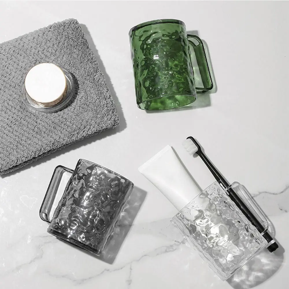 Transparent Glacier Pattern Toothbrush Cup With Handle For Bathroom_voghion.com