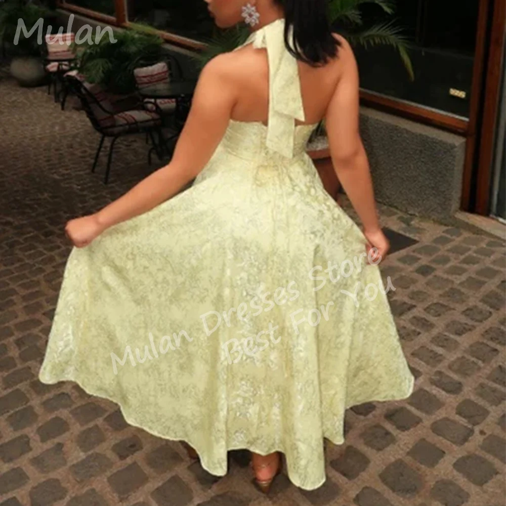 Customized Elegant Yellow A-Line Party Dresses for Special Events Lace Halter Backless Woman Birthday Prom Evening Dress 2026