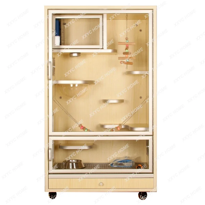 Jaula para gabinete de Chinchilla, tablero ecológico de madera maciza antimordida para villa, jaula para ratón con rama de flores para mascotas, casa con aire acondicionado
