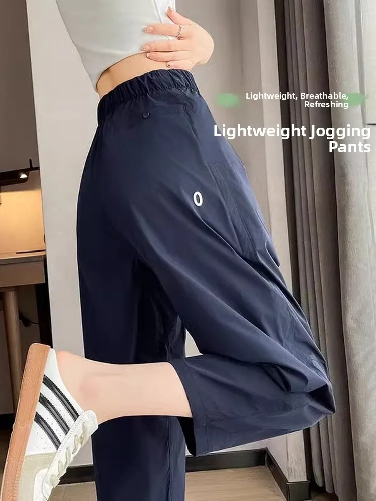 

Спортивные брюки Qui Dry Ice Silk, женские летние новые тонкие легкие шаровары для медленного бега для папы, корейские прямые брюки