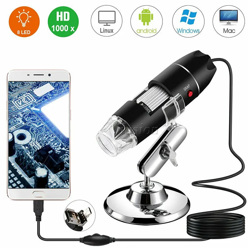 40X-1000X Magnifier 8 LED Microscope Digital Mini Camera Handheld USB Video Endoscope Micro Cam School Numerique Electronique