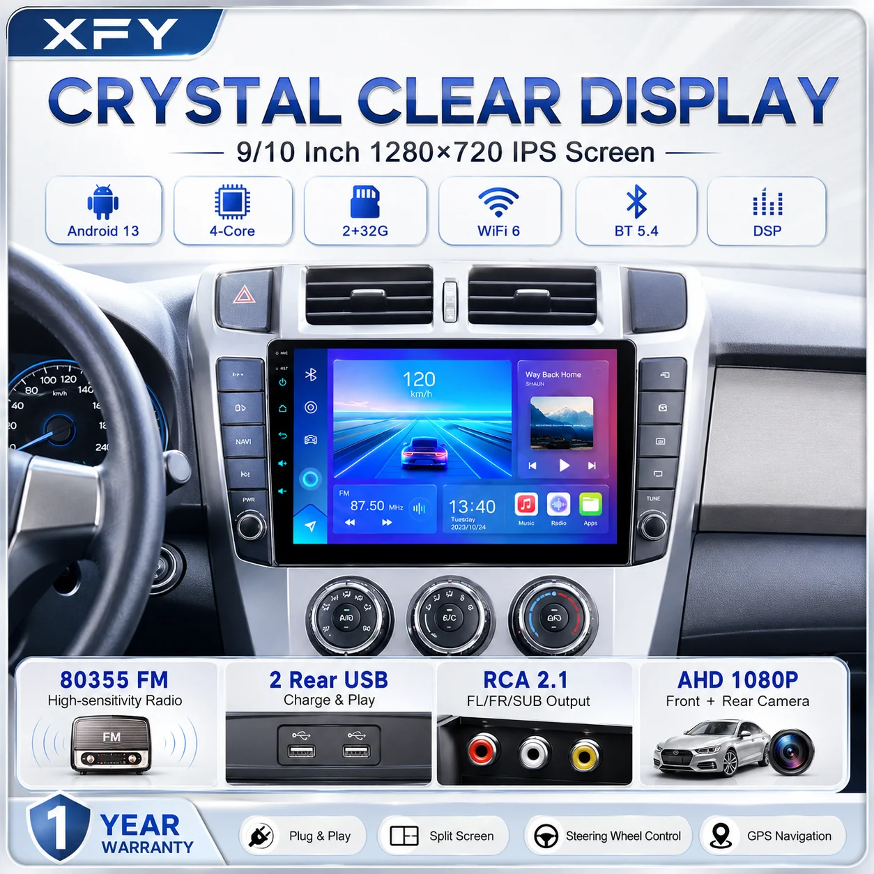 XFY 8Core 2 Din 9/10IN Car Radio Androidauto Carplay Android 15 GPS Car Audio WIFI BT IPS Automotive Multimedia Player NEW 2026
