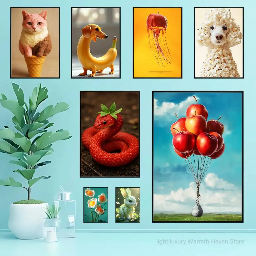 

E-Exotic Animals And Fun Food Anime Wall Art Canvas Painting Poster For Living Room Home Decor Decoration Picture