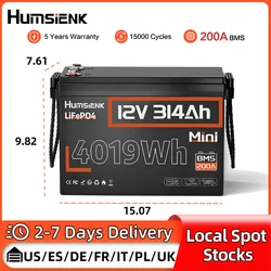 HumsiENK 12V 314Ah LiFePO4 Lithium Battery 200A BMS 15000 Cycles Off-grid/RV/Camp/Marine/Energy Storage/2-Year Warranty/UL 1973