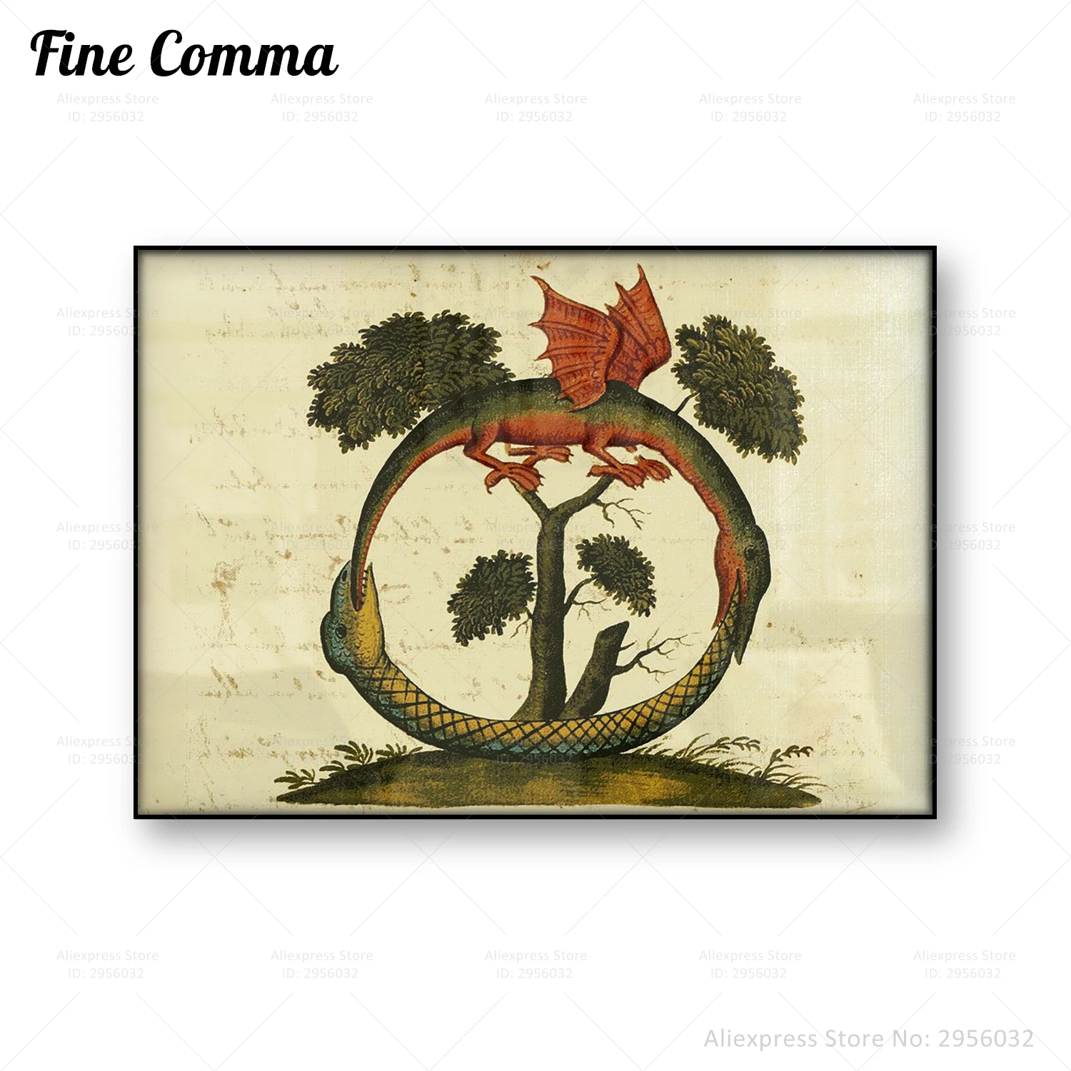 Ortaçağ ejderha Ouroboros Vintage Poster Alchemical çizim antik Alchemy duvar sanat tuval baskı boyama etik ev dekor