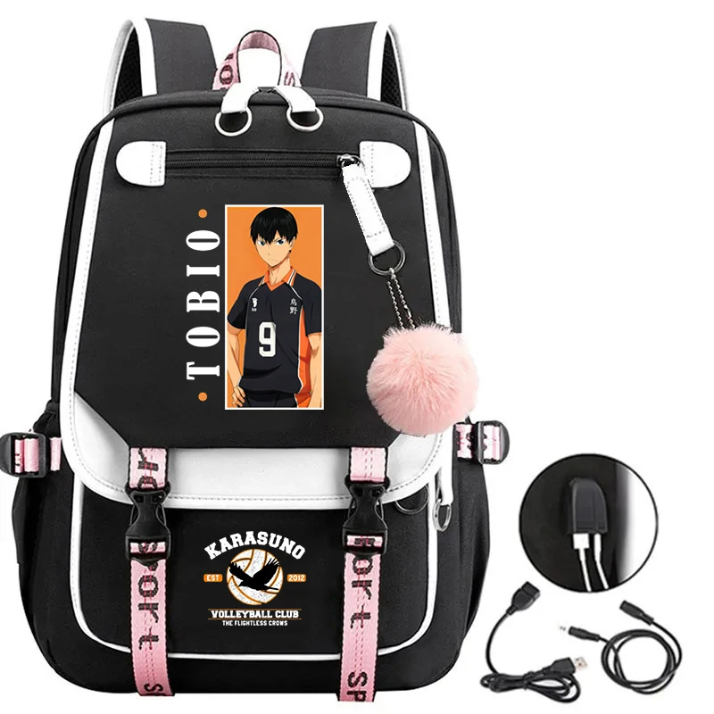Anime Kaikyuu!! Backpack Fashion USB Charge Teenager School Bags Large Capacity Student Girls Knapsack Women Men Laptop Backpack