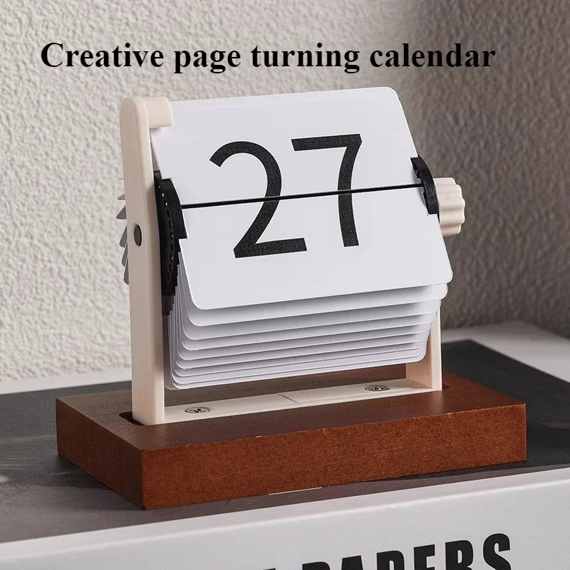 Wooden Perpetual Calendar Vintage Flip Desktop Calendar With Rotating Mechanism, Nordic Minimalist Decor For Home Office Desk