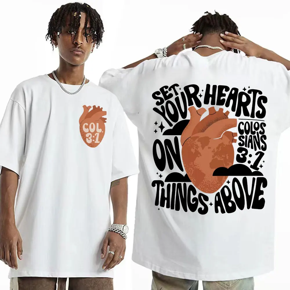 Set Your Heart on Things Above Graphic T-shirt Women Men Bible Christian Apparel Aesthetic T Shirts Oversized Streetwear T Shirt