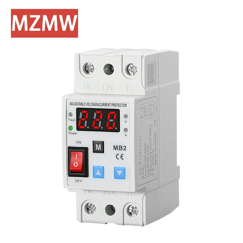 AC Adjustable Single Digital Display Voltmeter Circuit Breaker 220v 40A Over/Under Voltage Protector Overload Protective Device