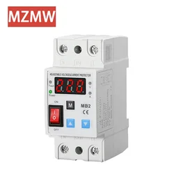 AC Adjustable Single Digital Display Voltmeter Circuit Breaker 220v 40A Over/Under Voltage Protector Overload Protective Device