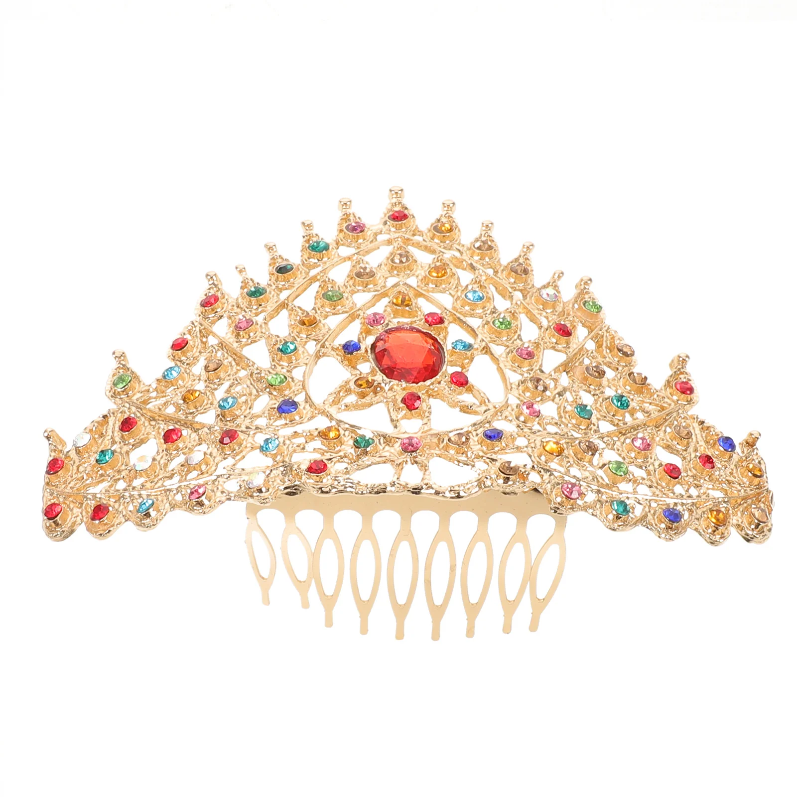 

Princess Crown Hairpin Comb Golden Thai Traditional Wedding Bridal Tiara Hair Accessories Festival Headpiece Rhinestone Hair