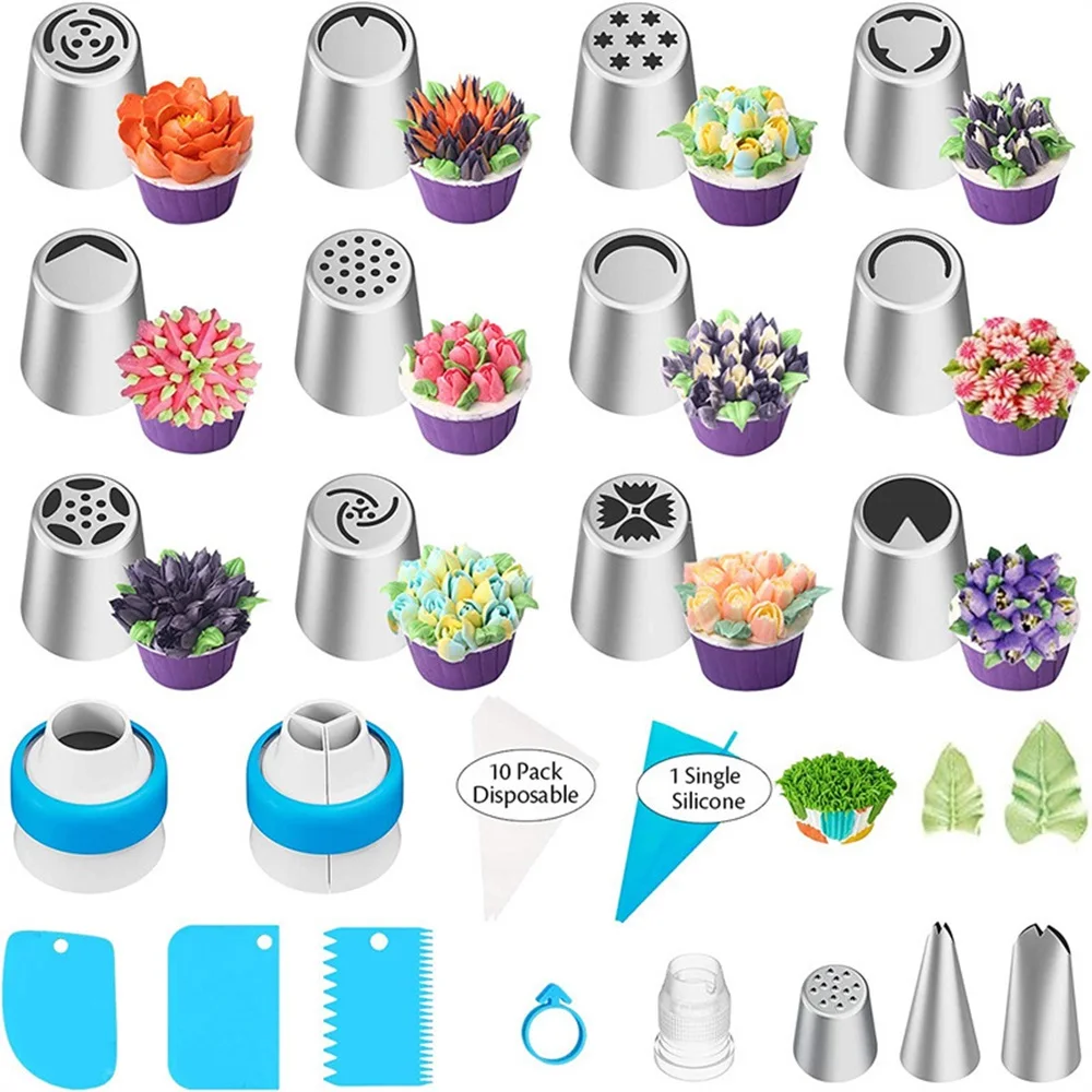 33pcs Russian Tulip Frosting Piping Nozzle Pastry Cream Tip Stainless Steel Nozzle Set Candy Decorating Utensils Baking CakeTool