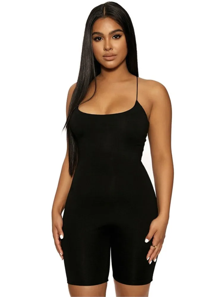 Black Romper Bar Club Bodycon Jumpsuit Bodysuit Women Clothes Skinny Spaghetti Strap Sleeveless Street Bodysuits Summer Clothing