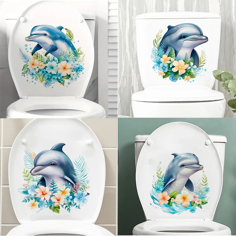 

Dolphin and Flowers Toilet Stickers Decoration for Living Room, Wall, Bedroom, and Home Decor Car Decals Self-Adhesive