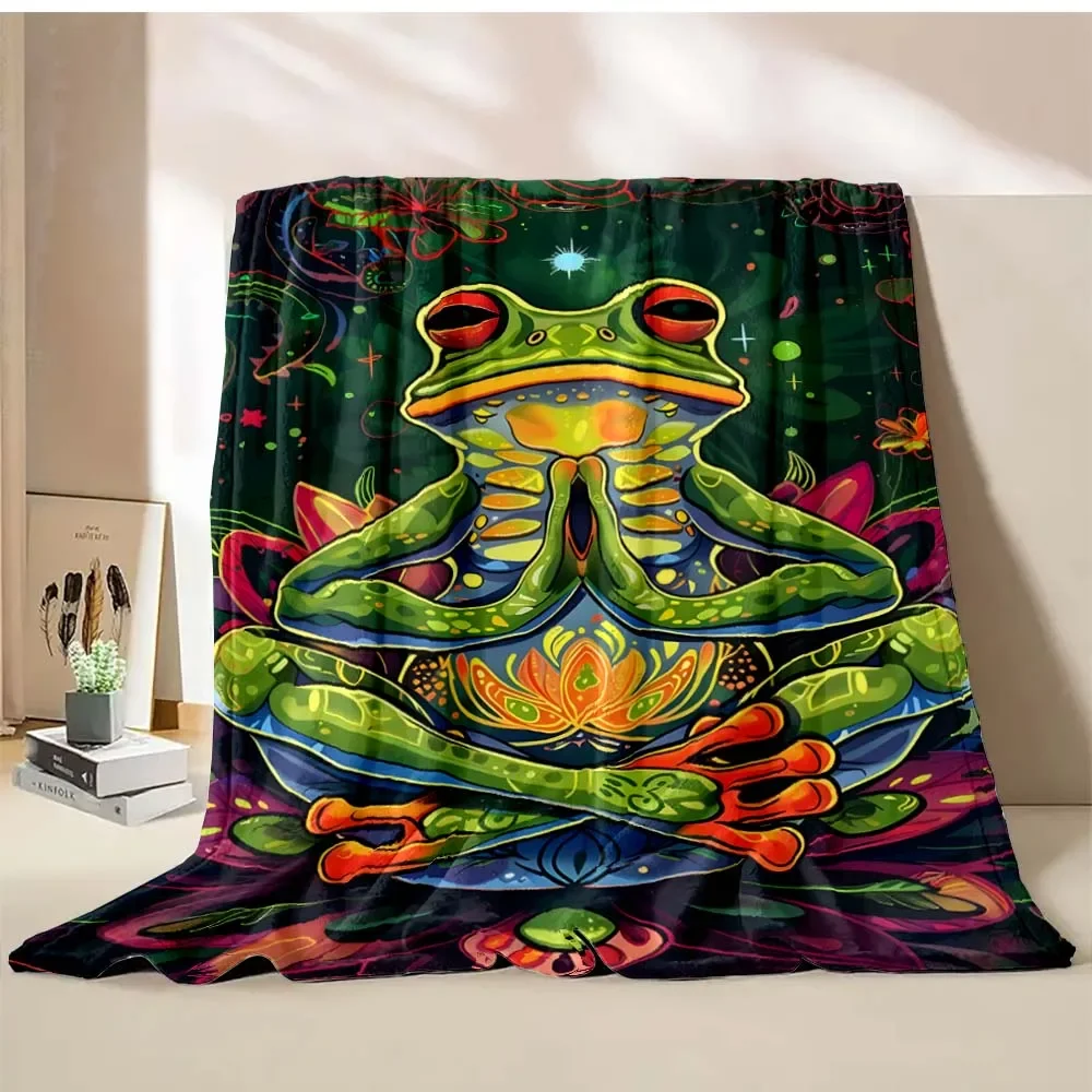 

6 Sizes Yoga Frog Meditation Art Printed Blanket Warm Soft and Comfortable Home Travel Blanket Sofa Bedding Cover Blanket Gift