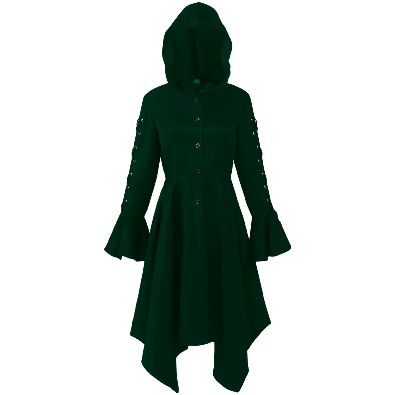 Gothic Black Dress Women Streetwear Flare Sleeve Lace-Up Hooded Handkerchief Dress Female Dress Casual For Adult