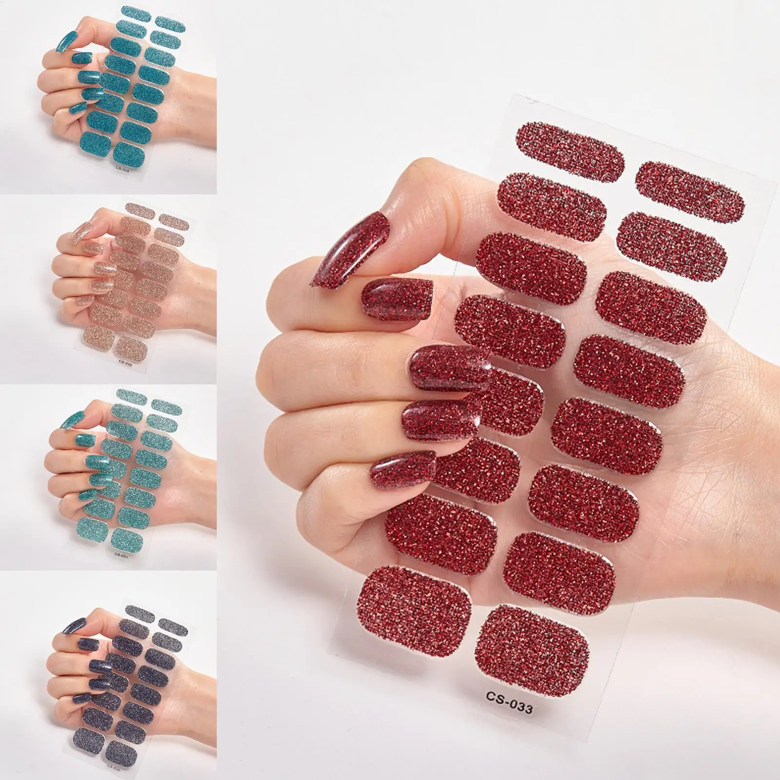 16pc Semi Cured Wraps Fast Gel Nail Sticker Simple Peel And Stick Nail Sticker Long Lasting Gloss Self-adhesive DIY Nail Product