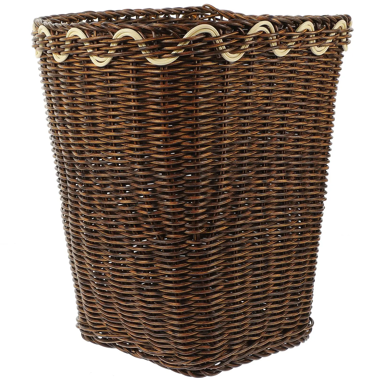 

Desktop Garbage Trash Baskets Waste Paper Bin Office Bathroom Kitchen Woven Basket Storage Container Brown ABS Sturdy