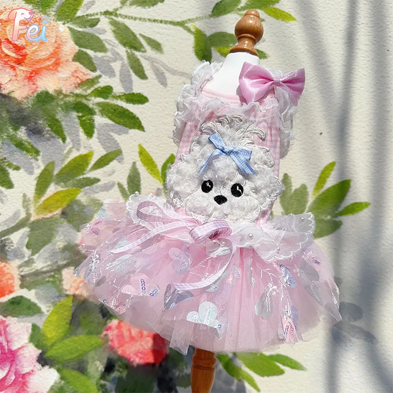 

2026 Summer Puppy Dog Cats Clothing Thin Cotton Pink Blue Purple Cute Cartoon Print Sling Dress For Small Medium Dog Pet Clothes