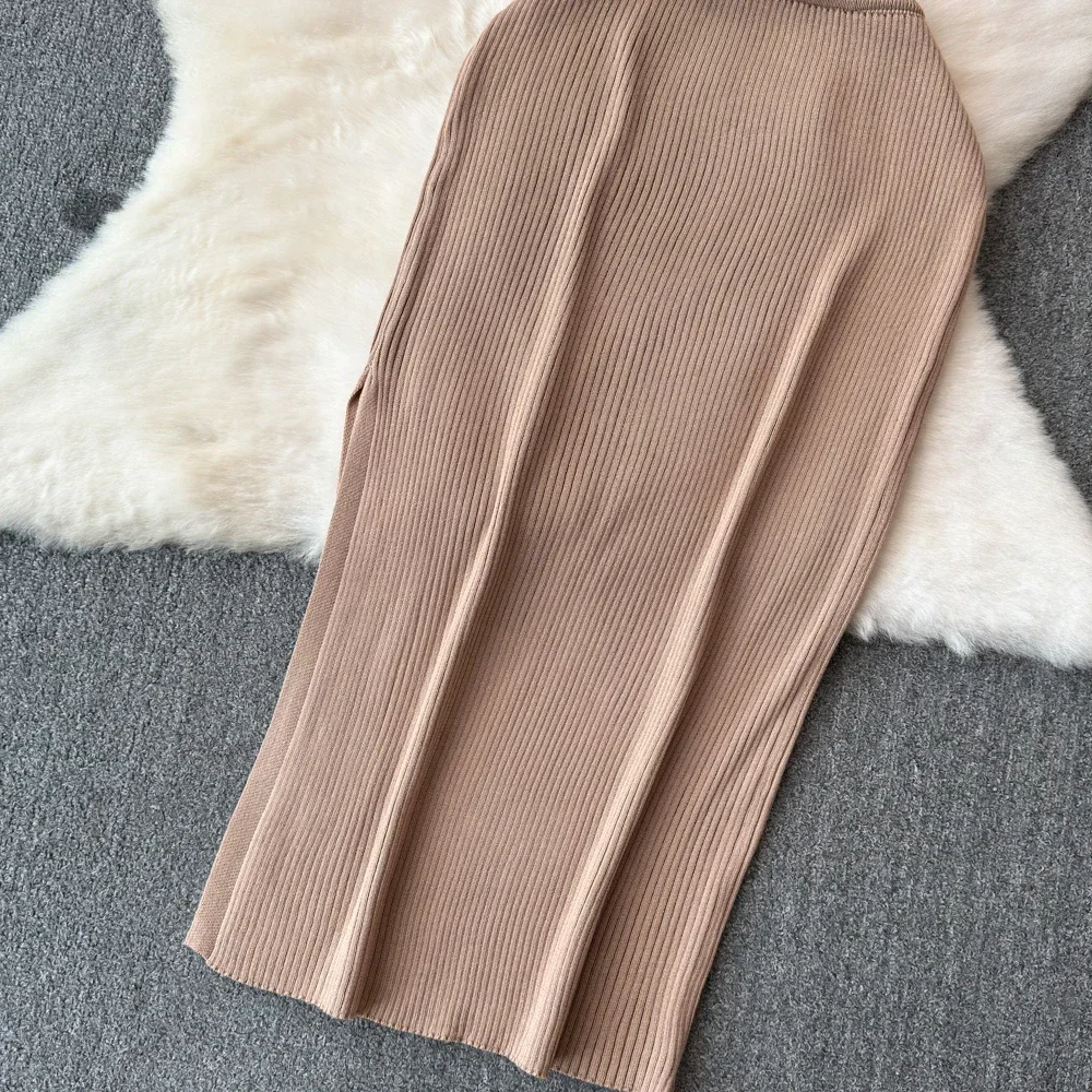 ถัก 2 ชิ้นชุดผู้หญิงชุดกระโปรงเซ็กซี่ Slim Crop Tops ยาวแยกชุดกระโปรง Halter Camis กับกระโปรงแฟชั่นใหม่