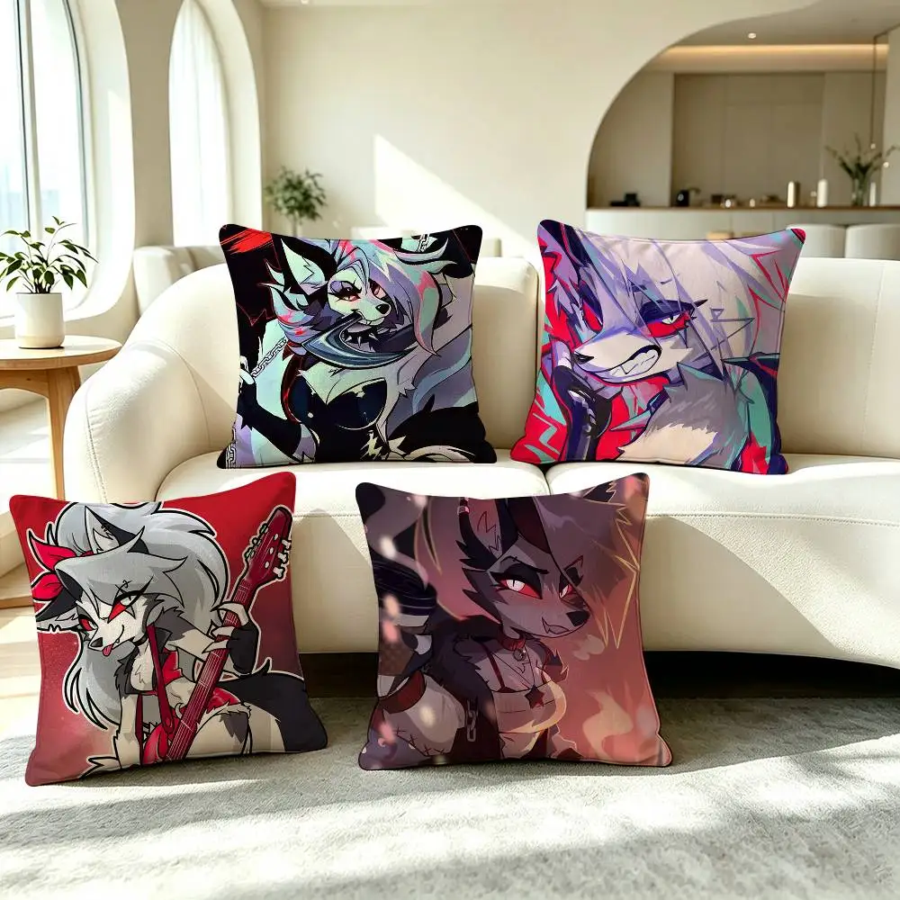 H-Helluva Boss Loona Animation Pillow Case Square Double-Sided Sofa Cushion Cover Bedroom Bedside Pillow