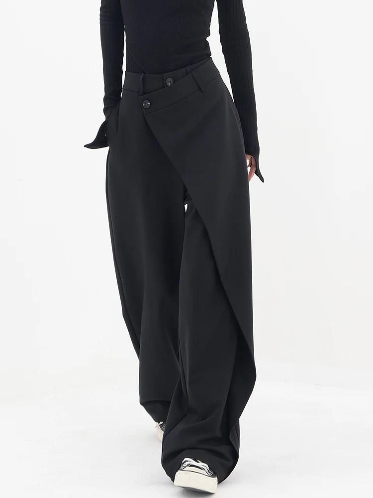 

HOUZHOU Casual High Waist Wide Leg Pants Women Black Irregular Patchwork Korean Streetwear Suit Pants Elegant Straight Trousers