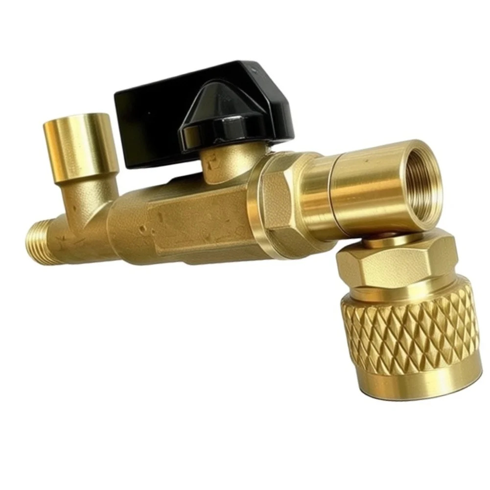 Three Way Brass Ball Valve Set for Refrigerant For Service with Gauge Adapter and Connector for HVAC Maintenance