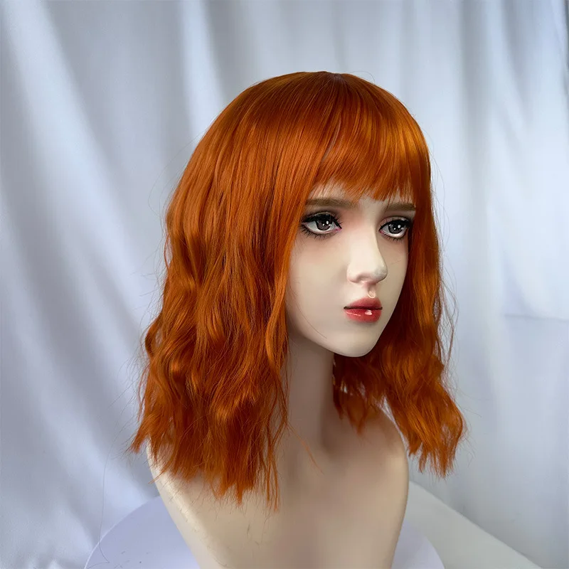 Fashionable orange synthetic wig with Liu seawater ripple daily wear cosplay party high temperature silk wig full head cover image 4