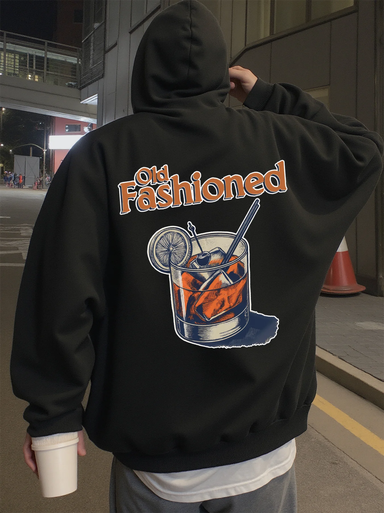 Hoodie for Men, Streetwear, Old Fashioned Cocktail Print Graphic Hoodies for Men, Suitable for Wearing in Spring, Autumn, and Winter