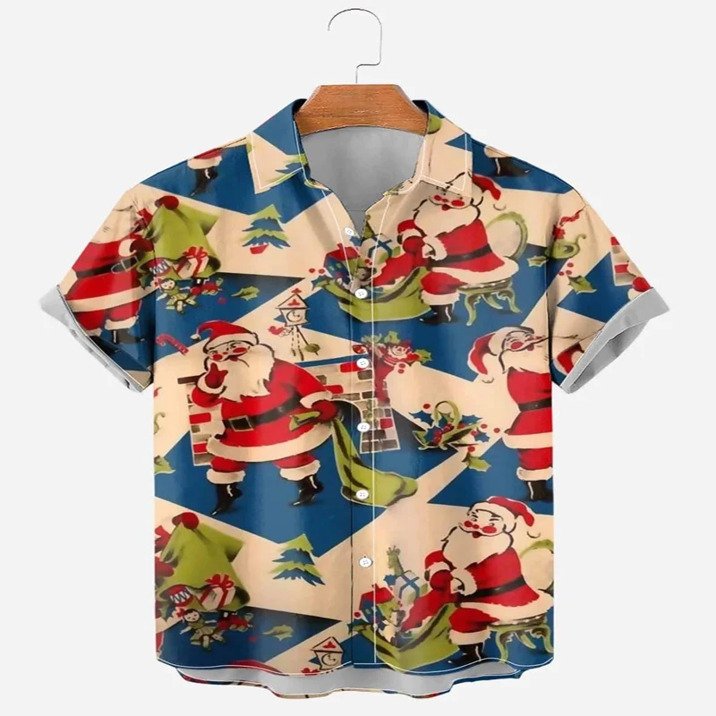 

Christmas Santa Claus and Bear Print Hawaiian Shirt 3D Printed Hawaiian Shirt for Men and Women Casual Shirt Unisex