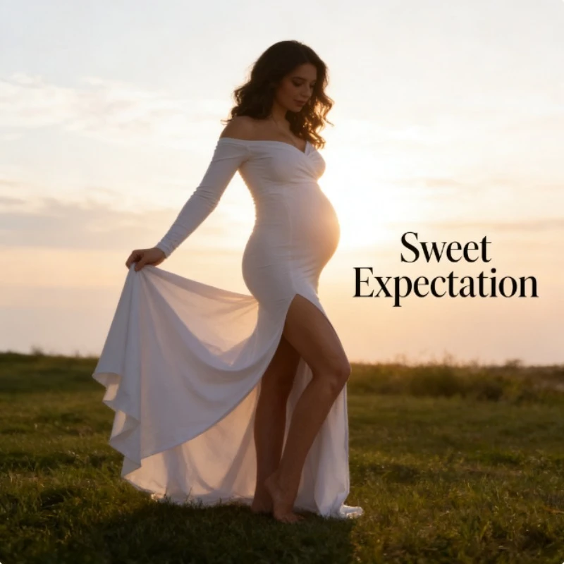 European Style Maternity Photography Dress, V-Neck Split-Tail Maxi Gown for Pregnant Women, Flowy and Elegant