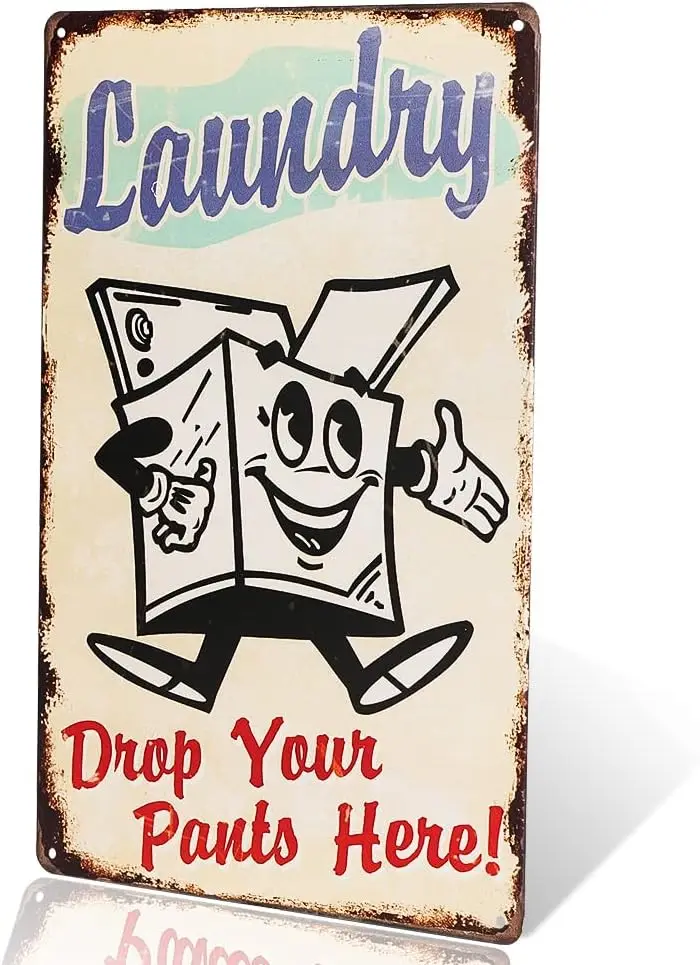 dingleiever-Laundry Drop Your Pants here Metal Sign Vintage Garage Wall Decor Rat Rod Stickers