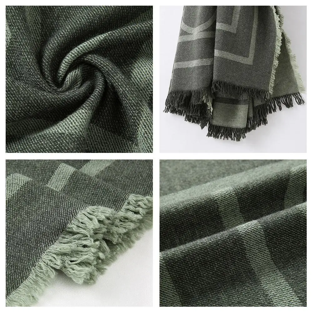 2025 Fashion Muffler Scarf Women's Jacquard Square Scarf Autumn And Winter Thick Cashmere Shawl Ins Same Geometric Wool Scarf