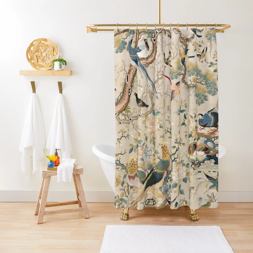

Silk tapestry with embroidered birds. Shower Curtain Bathroom Accessories Shower Bathroom Cover Curtain