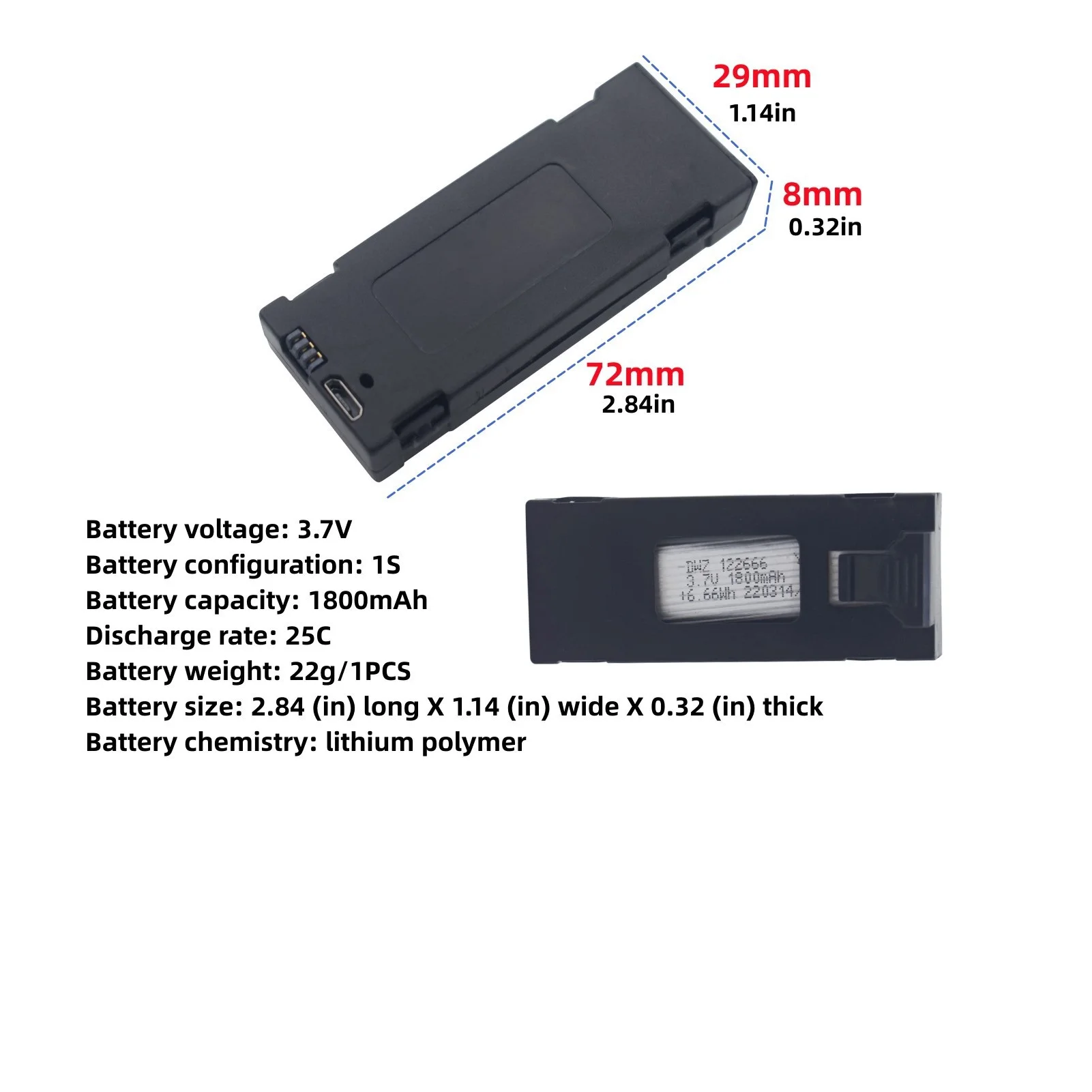 3,7 v 1800mah Batterie Verwendung für p8 pro Drohne Ersatzteile p8 Drohne ersetzen Batterie p8 Drohnen batterie