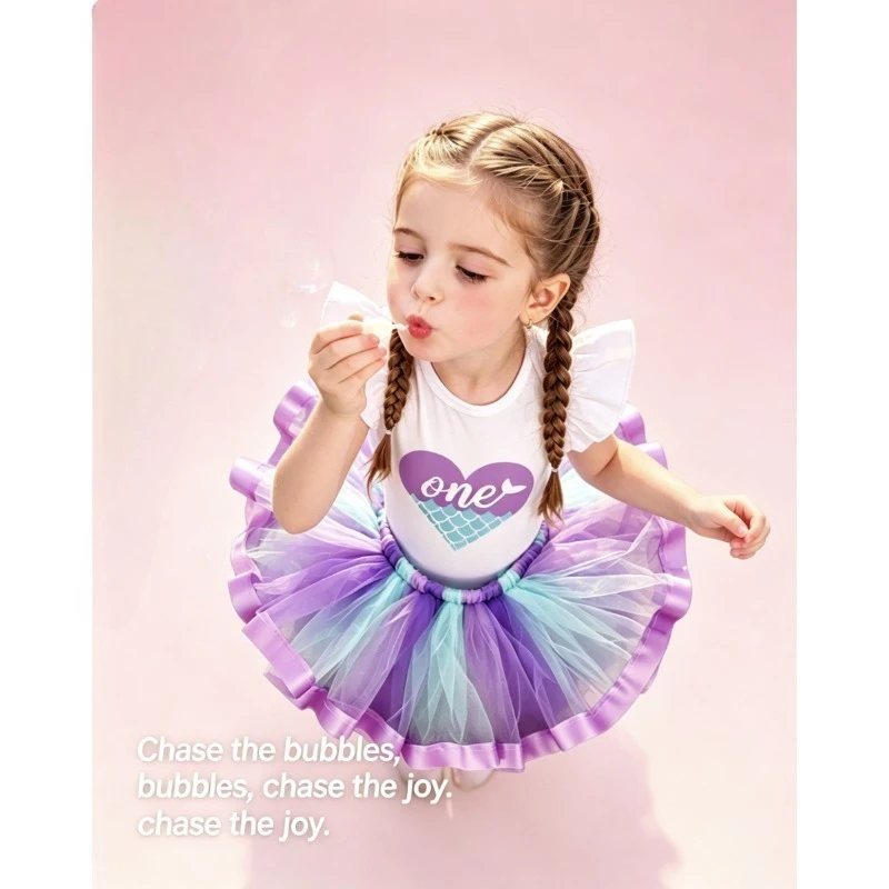 

Mermaid Princess Baby Romper Tulle Puffy Dress 1st Birthday Party Costume Cute Fishtail Outfit Holiday Daily Wear Festival Kids