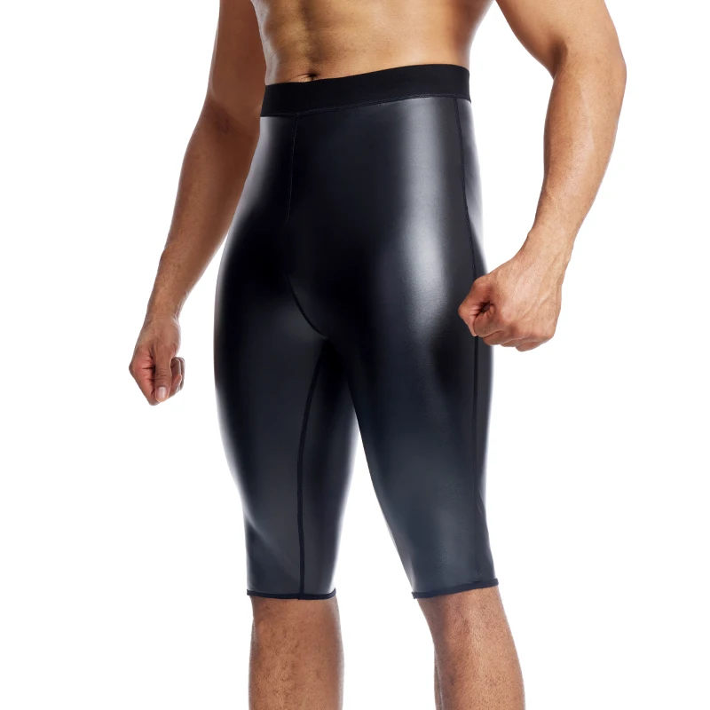 Men elastic waist shapers leather pants, glossy, slimming, Hip-hop punk style, motorcycle, windproof and waterproof tight shorts