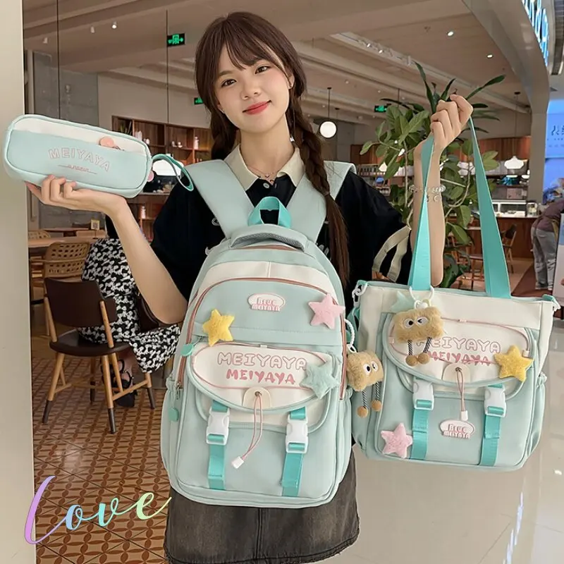 New Girl School Bag Set of 3pcs Leisure Mochila Escolar Pencil Case Art Bag Student Shoulder Backpack Water Proof Large Capacity