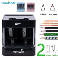 Sacapuntas eléctrico automático Tenwin, mini sacapuntas Usb de doble potencia, suministro de papelería para estudiantes de escuela para lápiz de 6-12mm