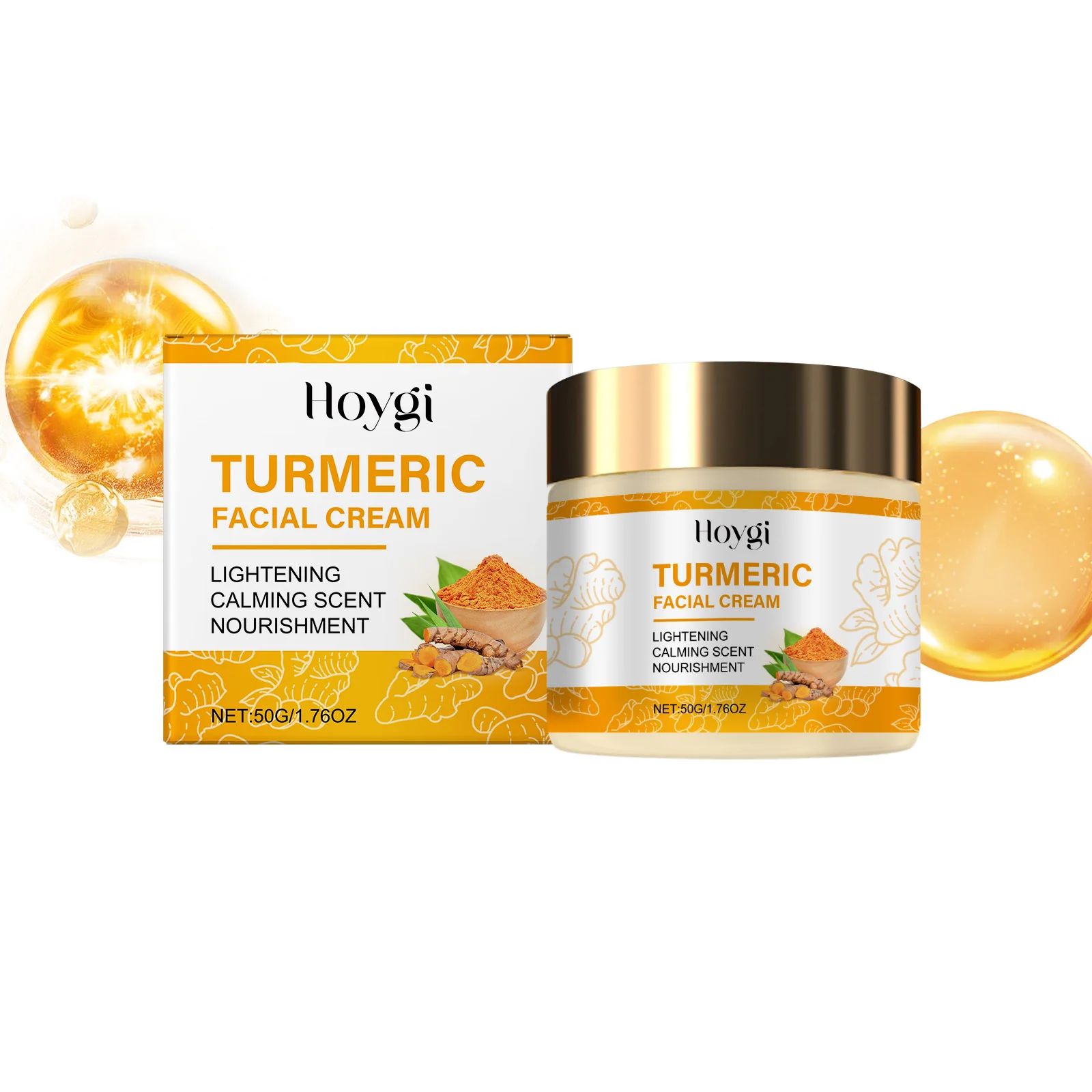 Hoygi Turmeric Brightening Cream, Hydrating and Moisturizing Gentle Moisturizing Soft Brightening Facial Skin Cream