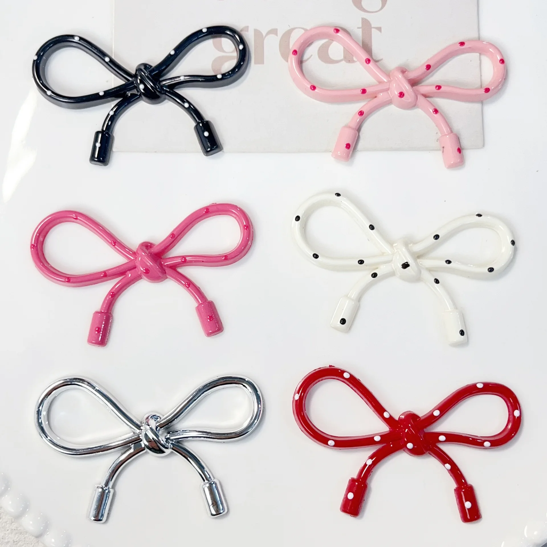 10Pcs Sweet Simple Polka Dot Hollow Bowknot Charms DIY Mobile Phone Case Hair Clip Shoe Flower Jewelry Making Supplies