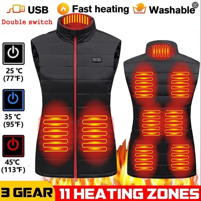 Gilet chauffant pour femmes, gilet en coton pour l'automne et l'hiver, combinaison chauffante électrique infrarouge USB, veste thermique flexible et chaude pour l'hiver