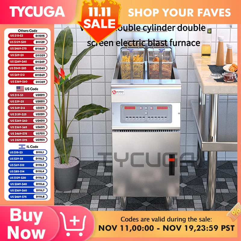 Friggitrice a gas commerciale 14L * 2 Macchina profonda in acciaio inossidabile Due serbatoi Doppio setaccio Pollo/Cucina francese Ristorante Cibo