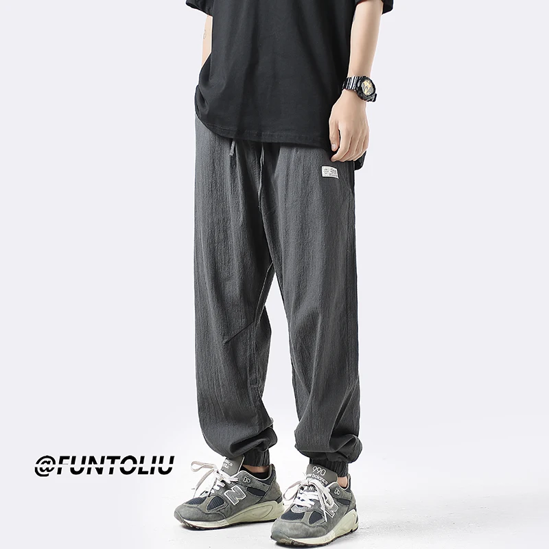 

Летние тонкие хлопковые льняные повседневные брюки для мужчин в винтажном китайском стиле, укороченные шаровары, дышащие, легкие, прямого кроя