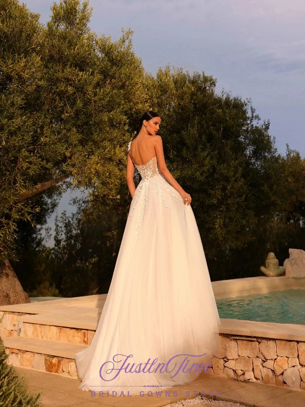JUSTLNTIME Elegant One Shoulder A-Line Wedding Dress Open Back Lace Tulle Sweep Train 2026 Bridal Customized Vestido De Novia