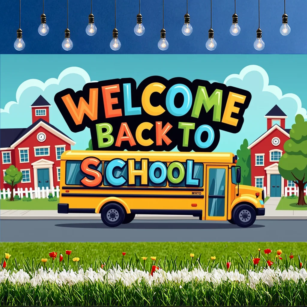 Colorful Back to School Banner School Bus Design Classroom Signage Welcome Banner For Student Welcome Classroom Decoration